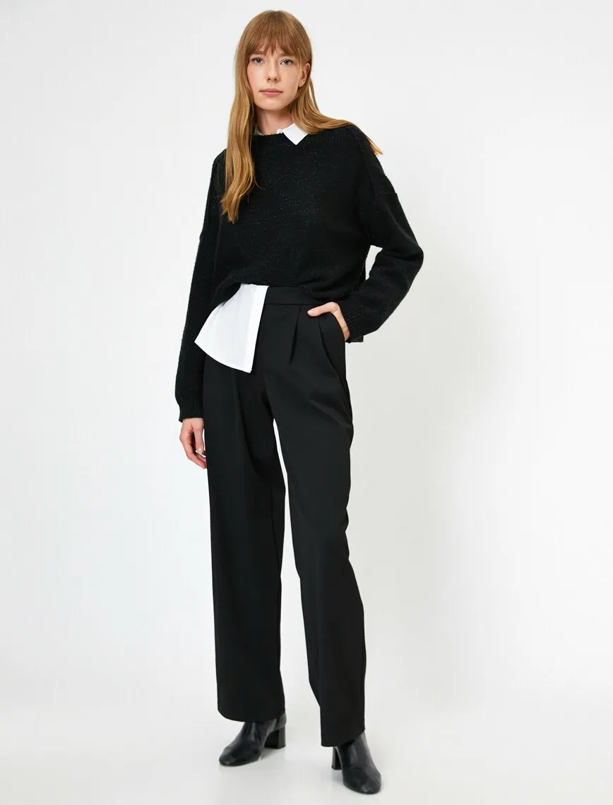 16297 Black Pleat Detail Trousers