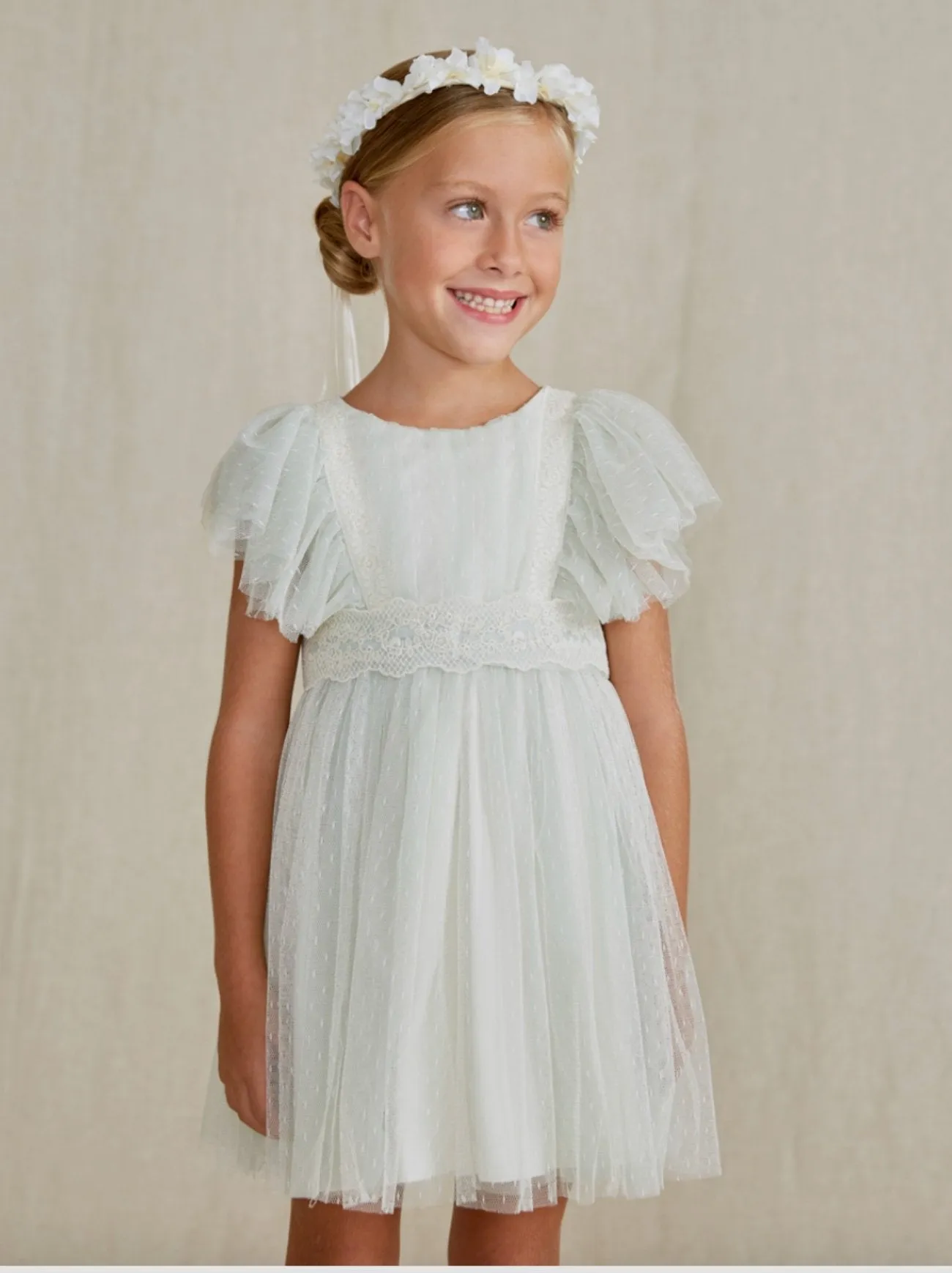 Abel & Lula Girls Mint Tulle Dress