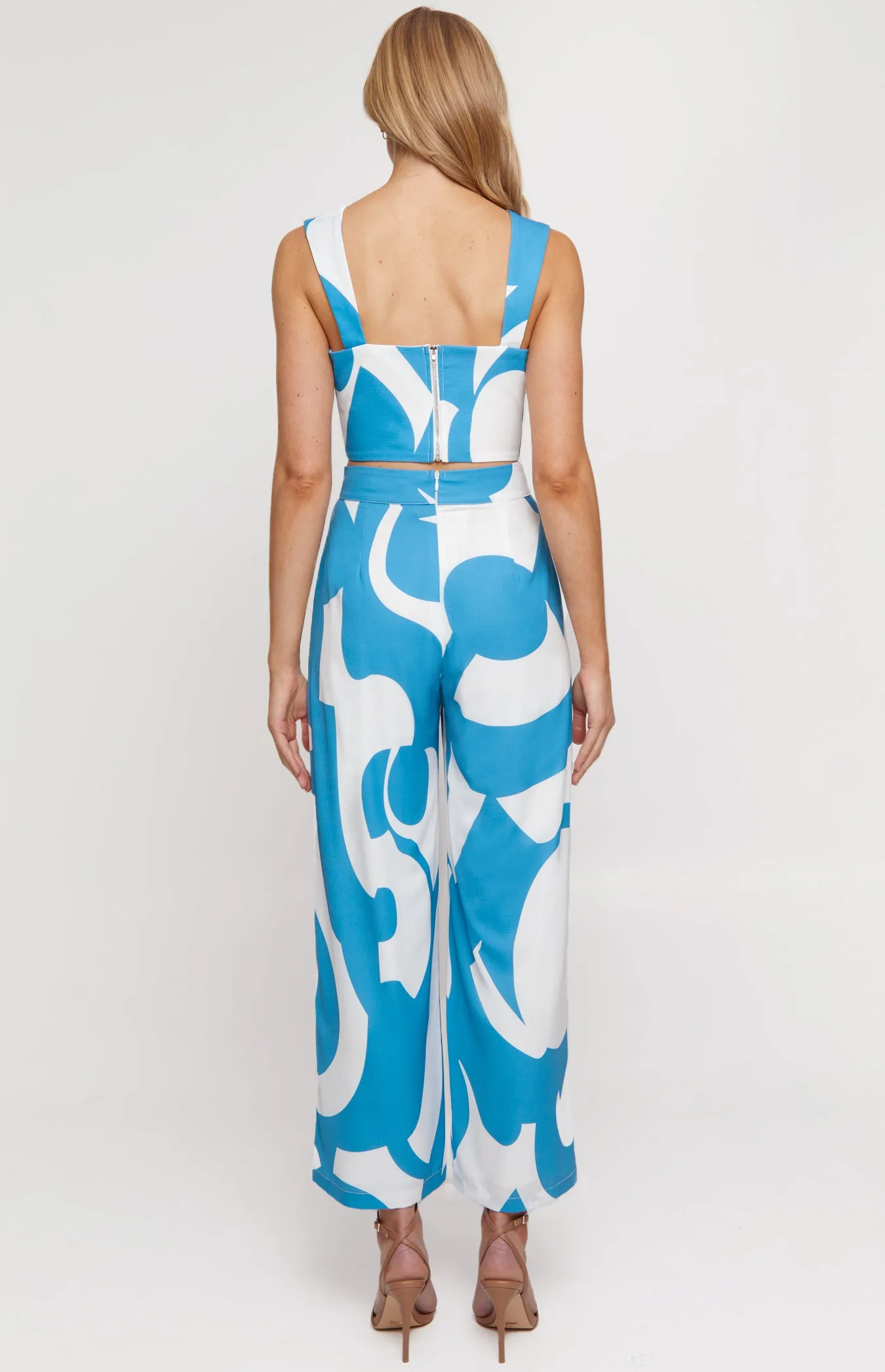 Abstract Contrast Print Set with Top & Pants