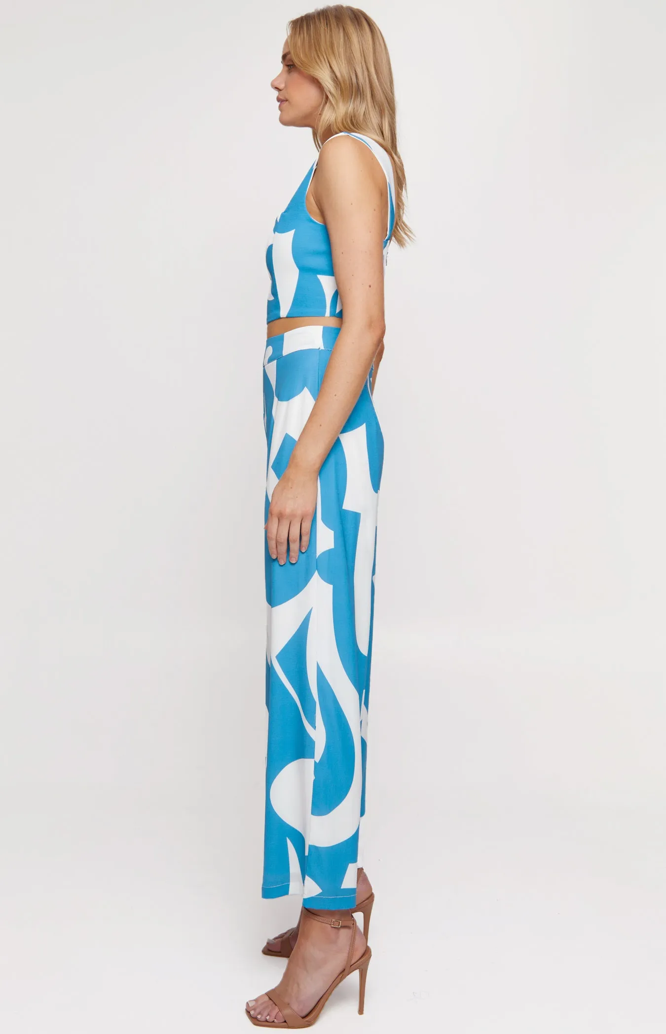 Abstract Contrast Print Set with Top & Pants