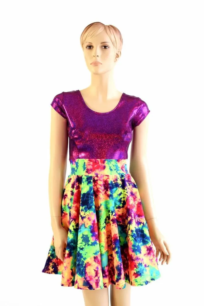 Acid Splash & Fuchsia Skater Dress