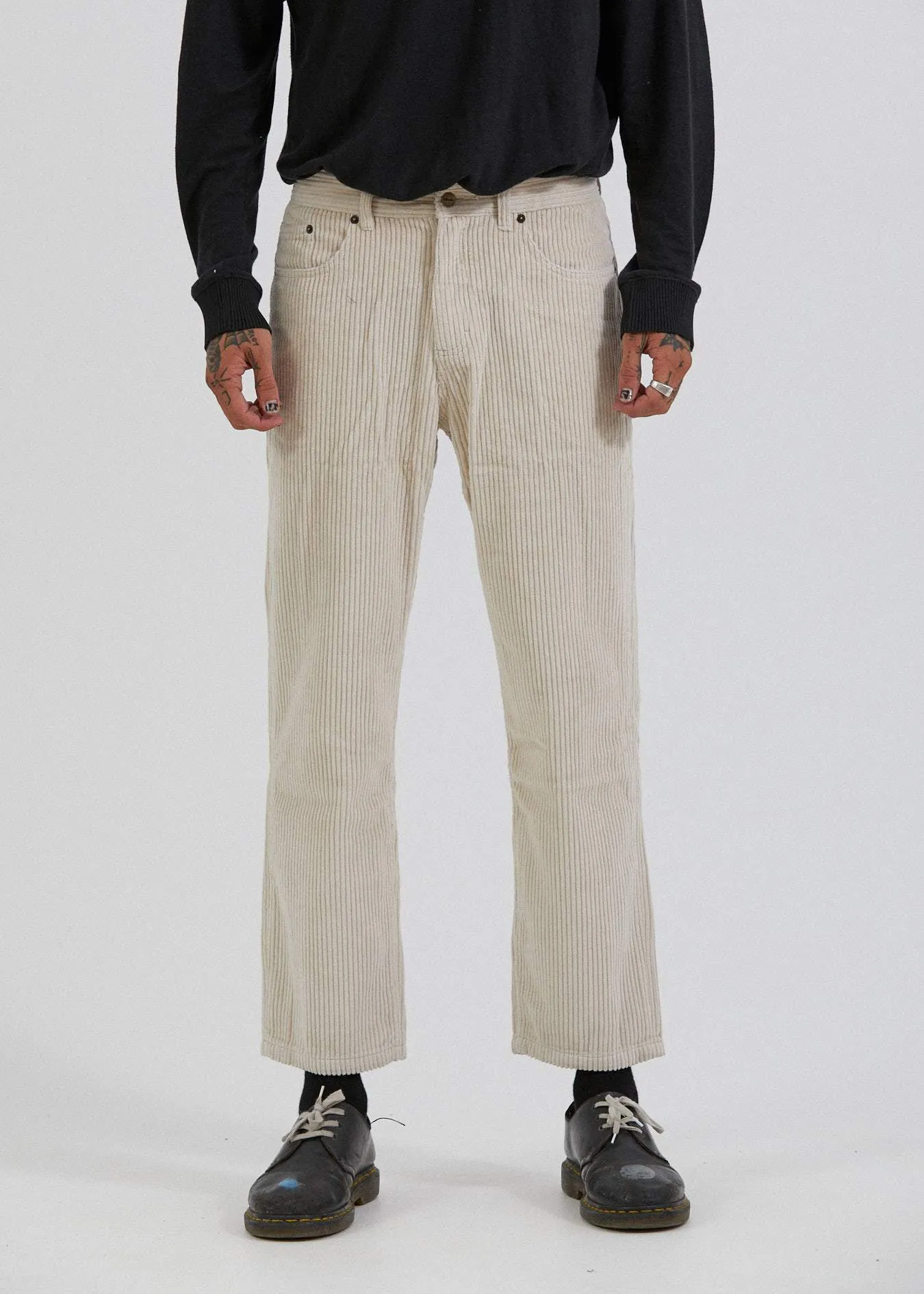 Afends Mens Ninety Twos - Corduroy Relaxed Fit Jeans - Macadamia