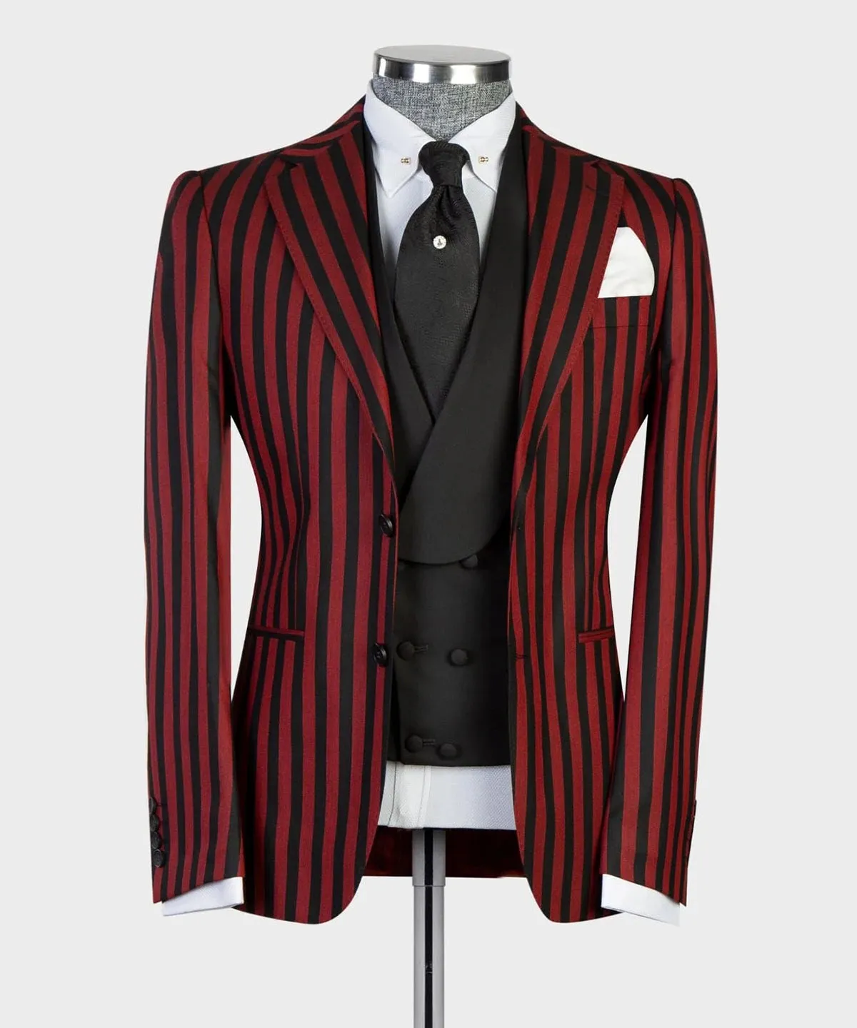 Aidase Men's Suit 3 Pieces Blazer Vest Pants Peaked Lapel Single Breasted Tuxedo Wedding Groom Pinstripes Formal Tailored Costume Homme