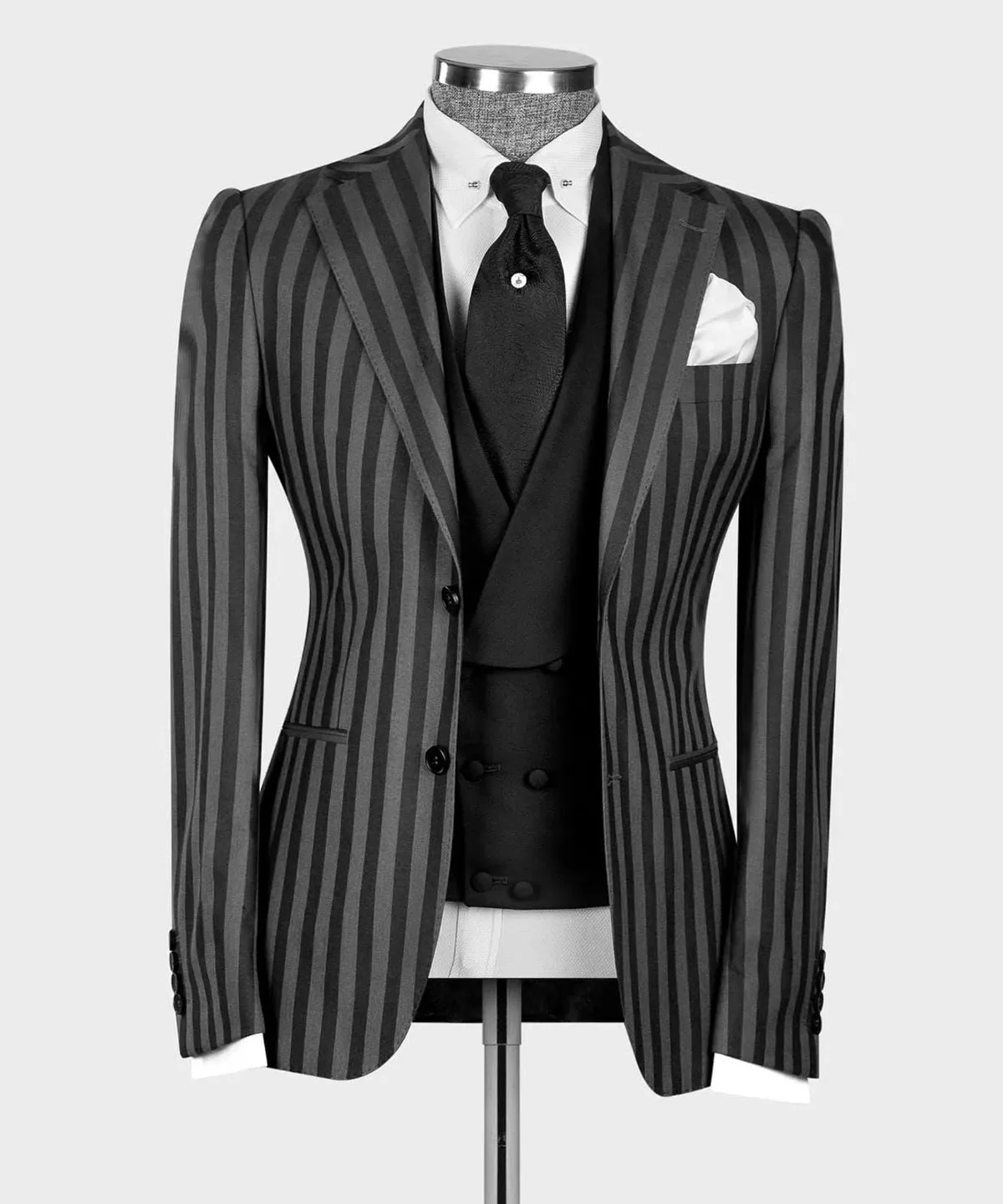 Aidase Men's Suit 3 Pieces Blazer Vest Pants Peaked Lapel Single Breasted Tuxedo Wedding Groom Pinstripes Formal Tailored Costume Homme