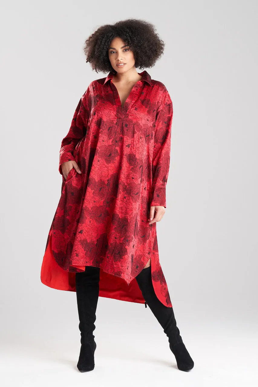 All Over Embroidered Silk Charm Oversized Shirtdress