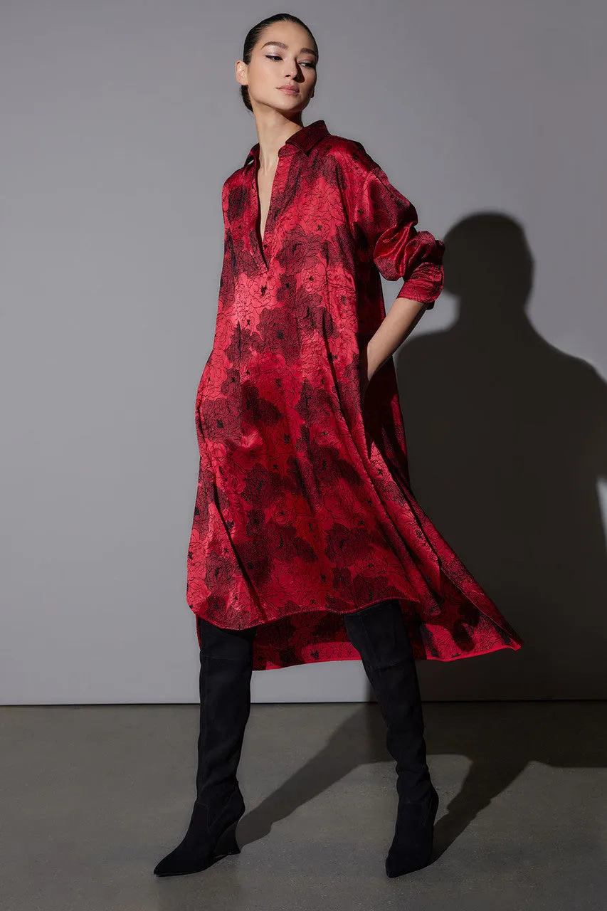 All Over Embroidered Silk Charm Oversized Shirtdress