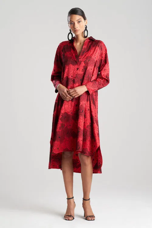 All Over Embroidered Silk Charm Oversized Shirtdress