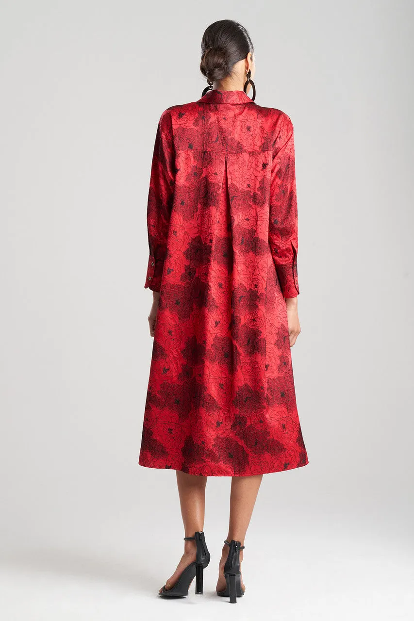 All Over Embroidered Silk Charm Oversized Shirtdress