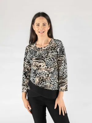 Animal Print Top with Contrast Hem