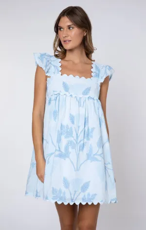 Baby Doll Dress W.bellflower Block Print Pale Blue