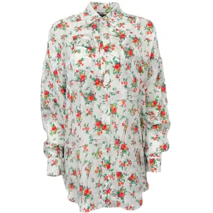 Balenciaga Ivory Silk Floral Crinkle Printed Blouse