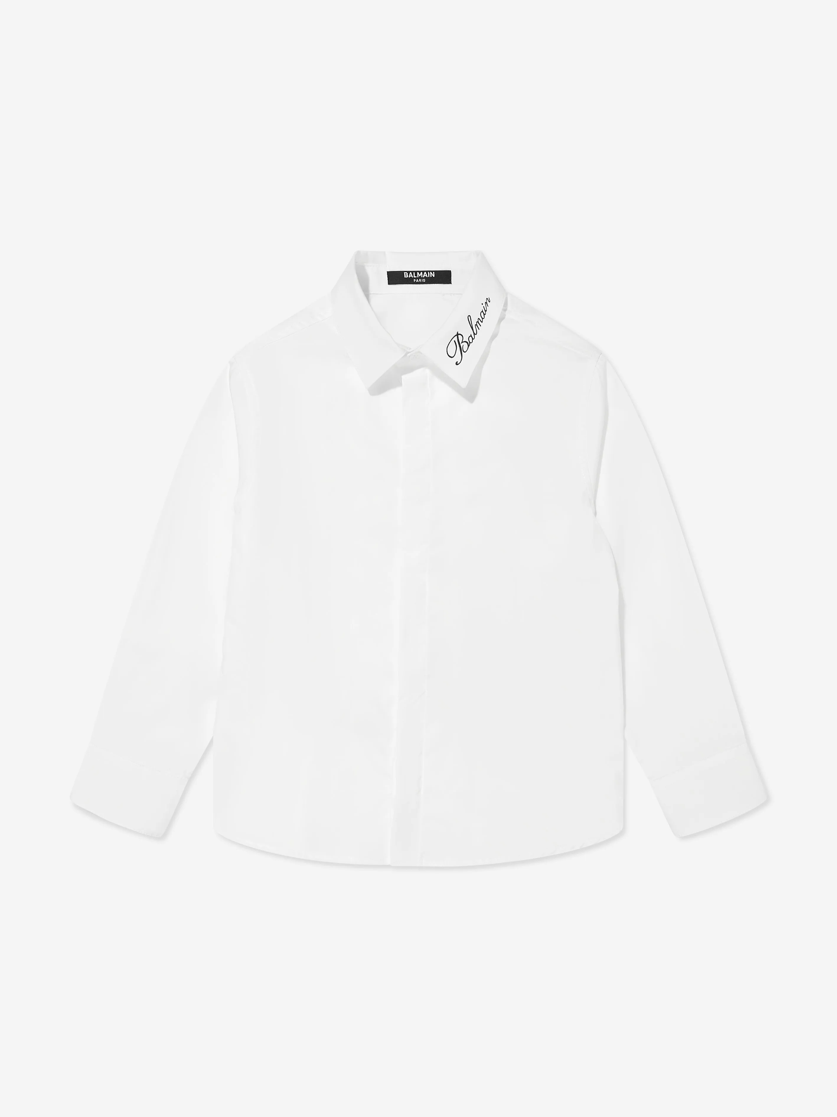 Balmain Boys Logo Collar Shirt in White