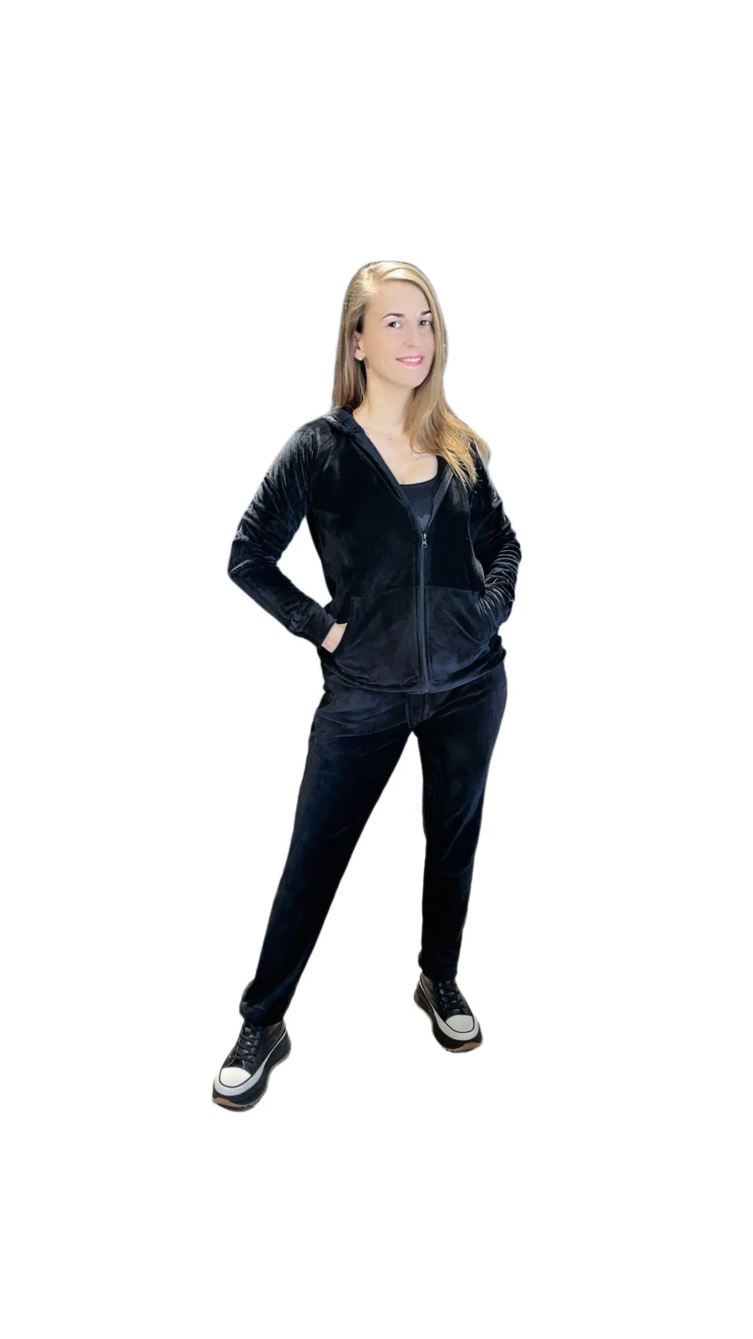 Black 2-piece Velour Tracksuit Set