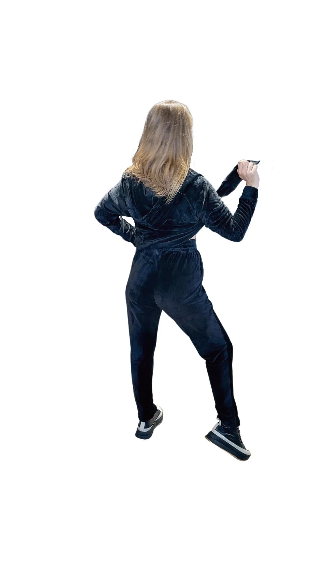 Black 2-piece Velour Tracksuit Set