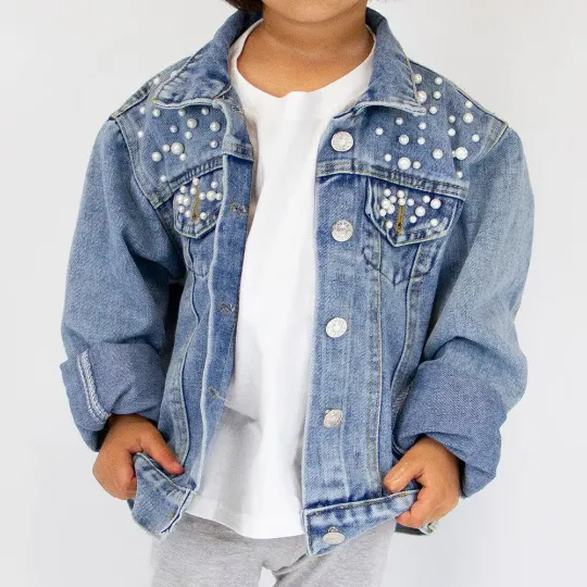 (Blue Pearl) Kid's Denim Jacket with Custom Patches