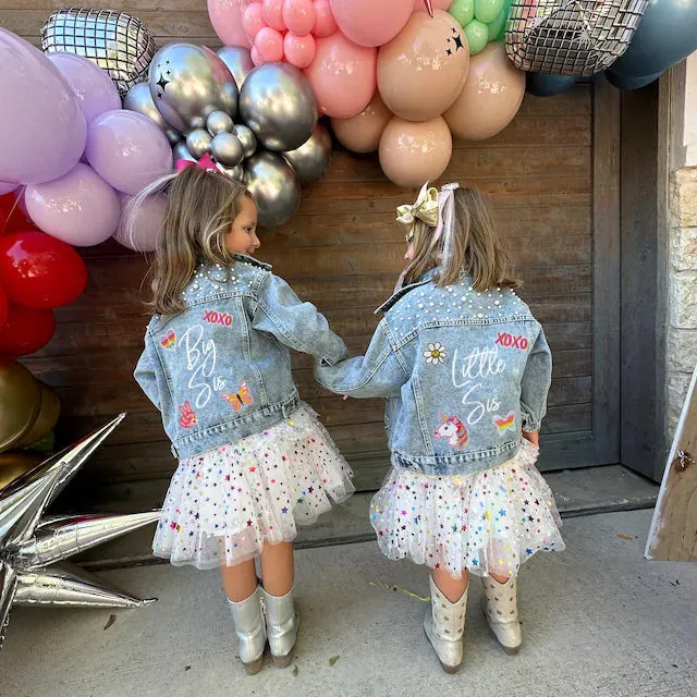 (Blue Pearl) Kid's Denim Jacket with Custom Patches