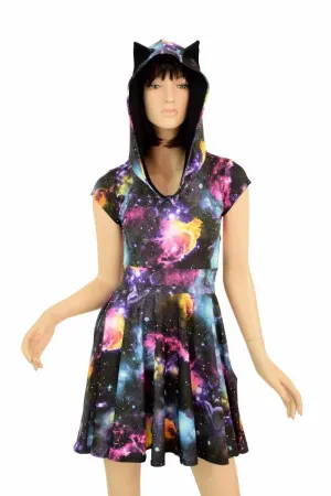 Cap Sleeve Galaxy Cat Skater Dress