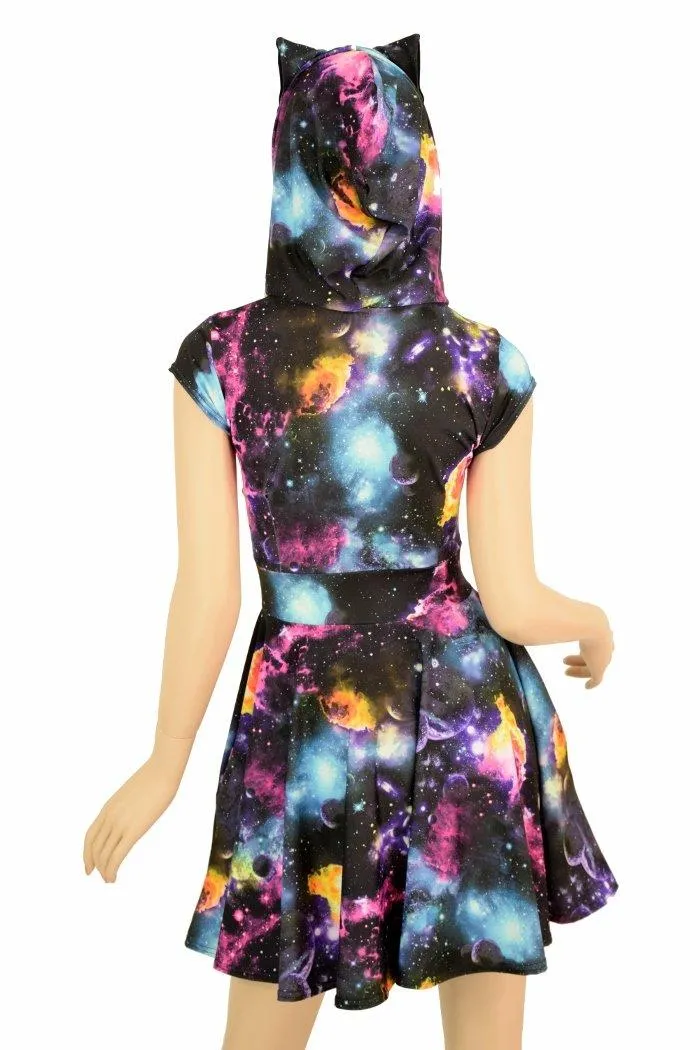 Cap Sleeve Galaxy Cat Skater Dress