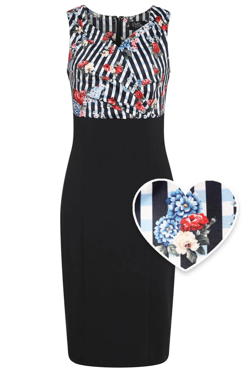 Cheryl Striped and Floral Fitted Dress