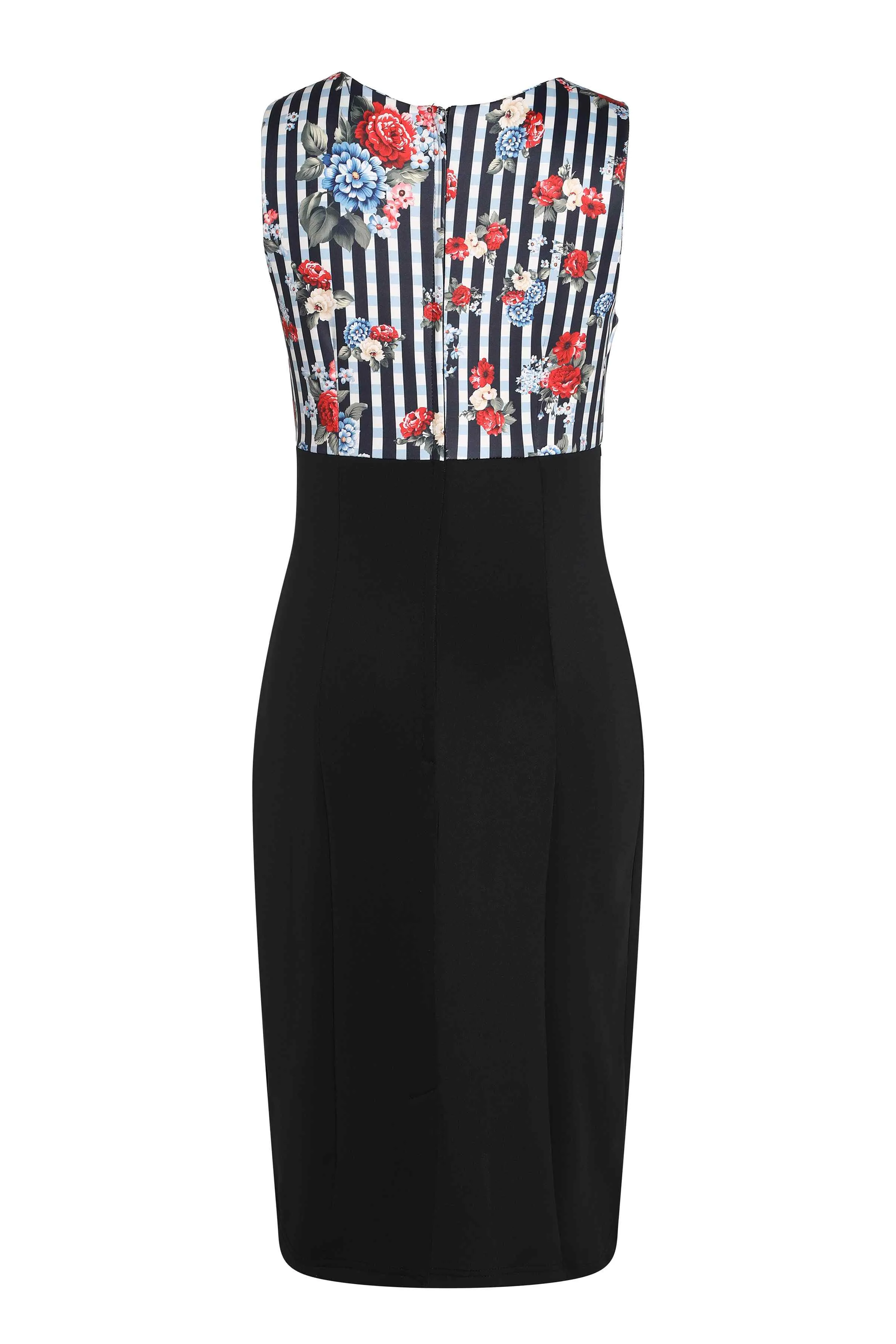 Cheryl Striped and Floral Fitted Dress