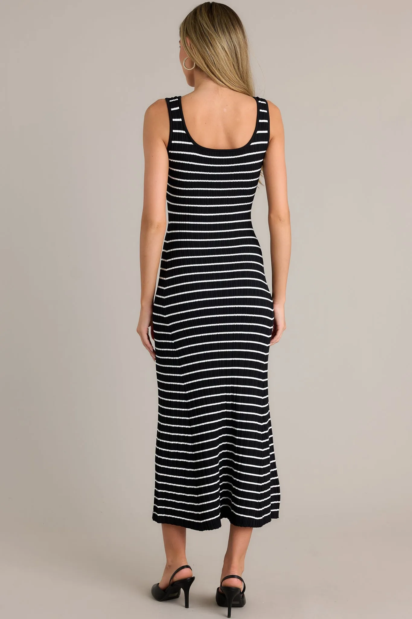 Classic Rhythm Black Stripe Ribbed Midi Dress