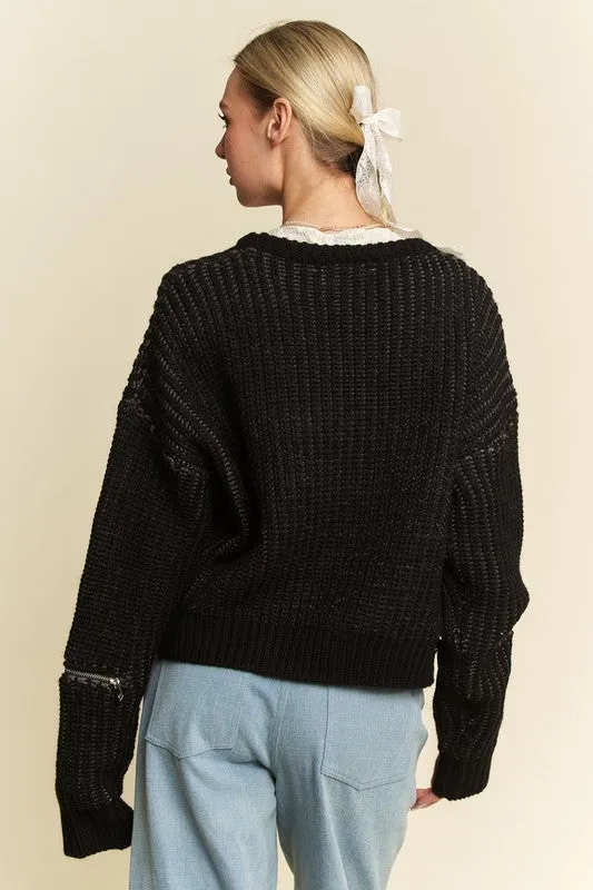 Contrast Heart Dropped Shoulder Sweater