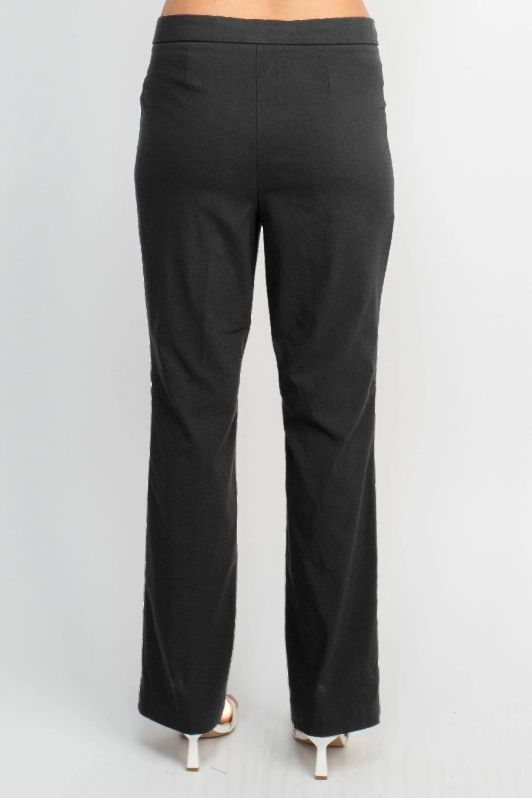 Counterparts Banded Waist Pull On Straight Cut Solid Hardware Detail Stretch Rayon Pants