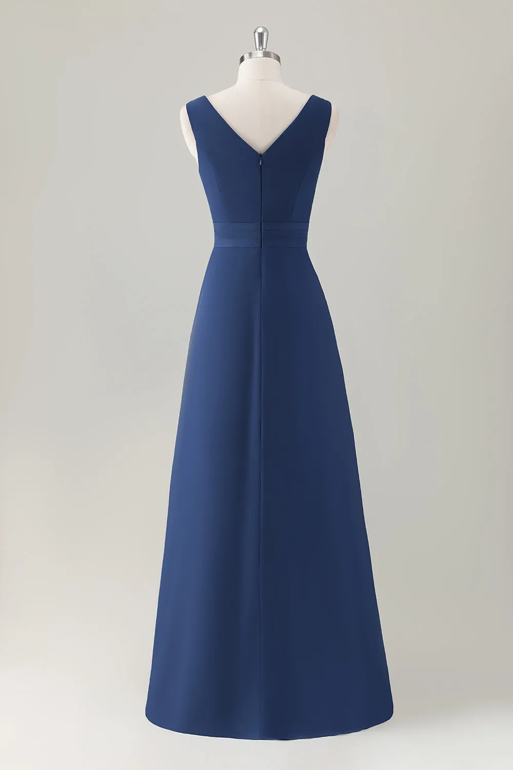 Dark Blue Ruffled A Line Chiffon Maxi Dress