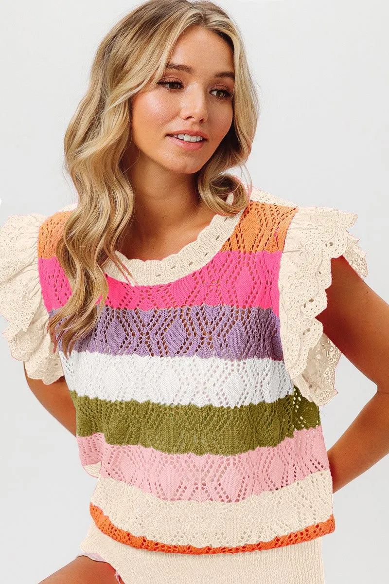 Eileen Eyelet Sleeve Stripe Summer Sweater