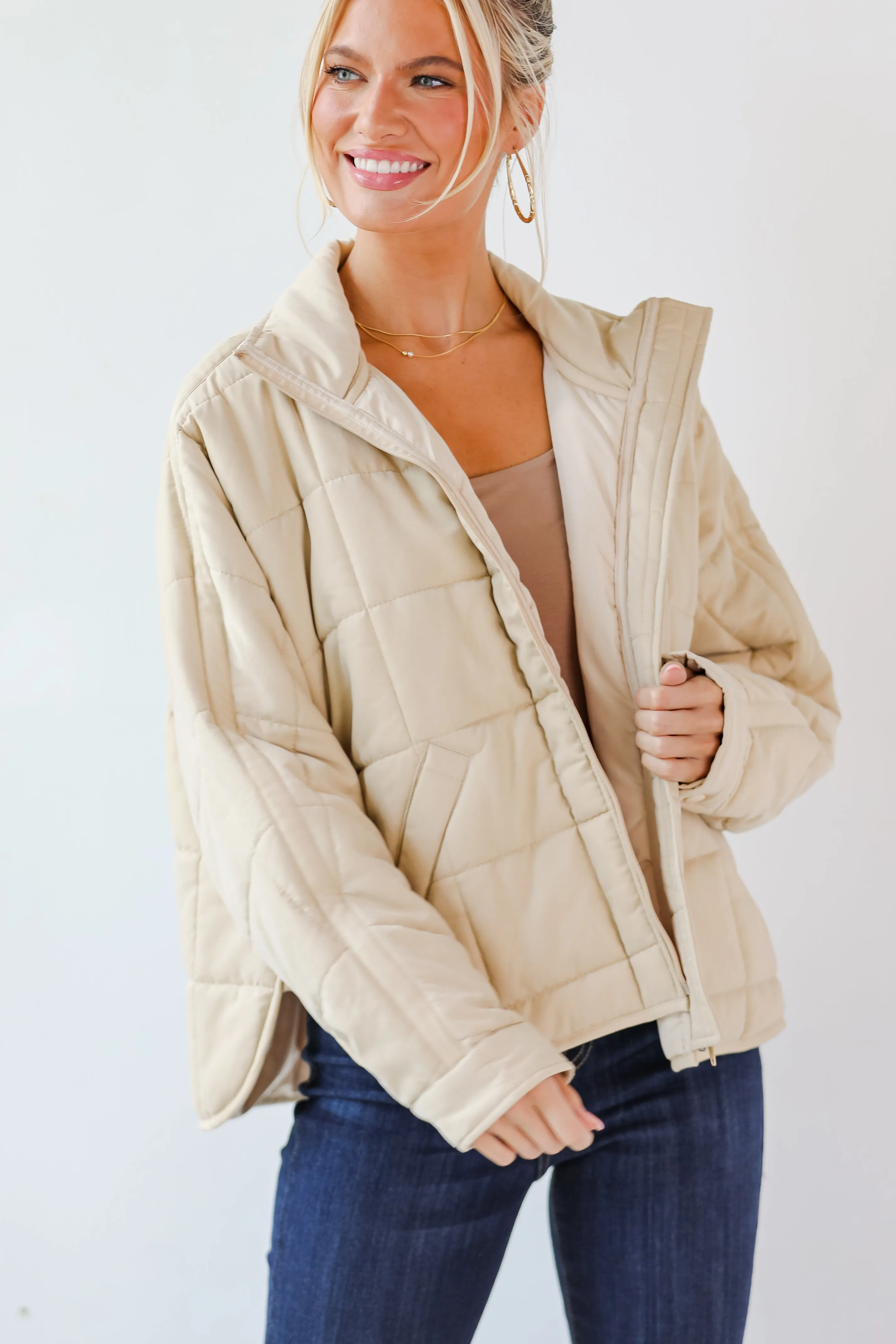 Elevated Weather Beige Quilted Jacket