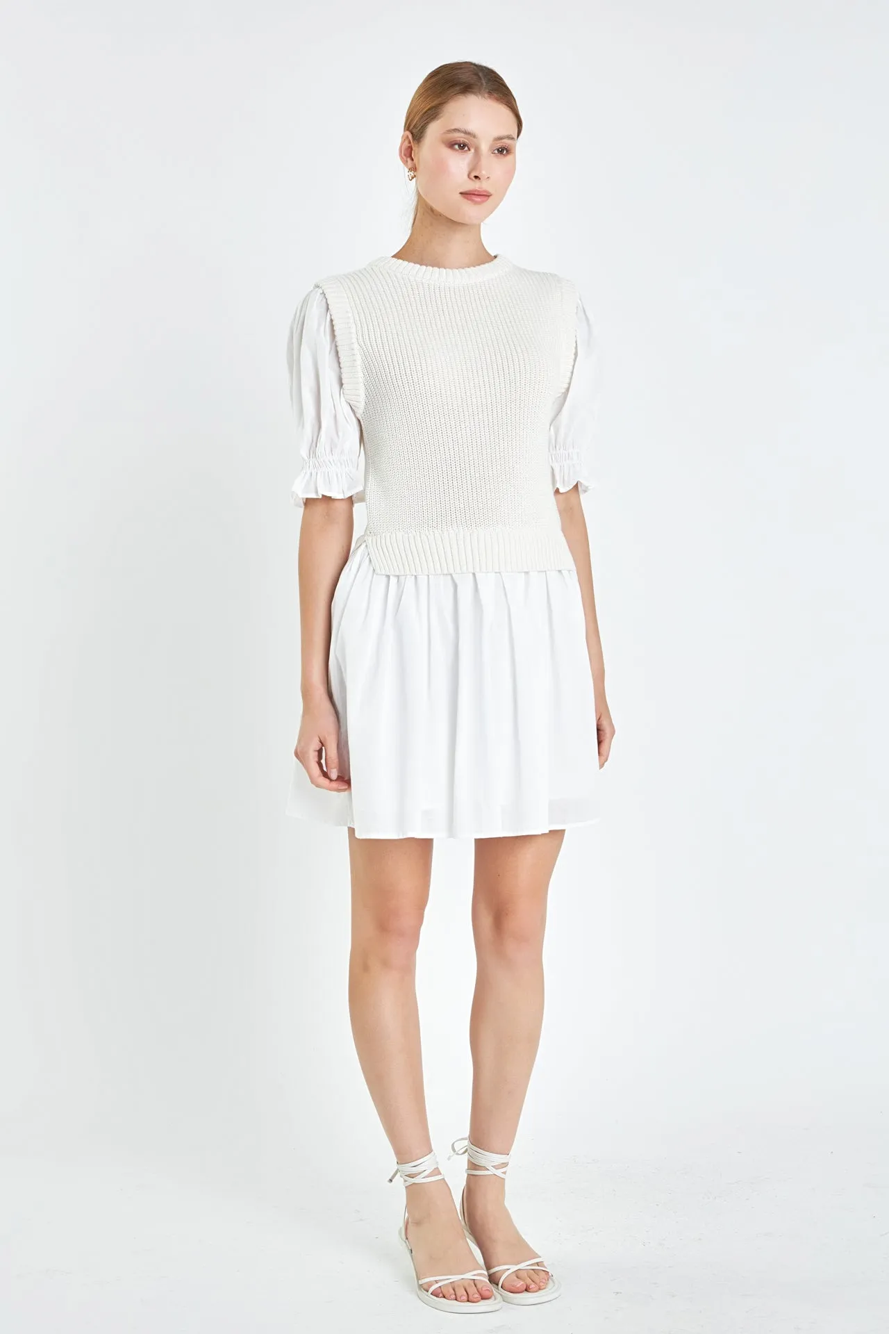 English Factory - Mix Media Dress in White