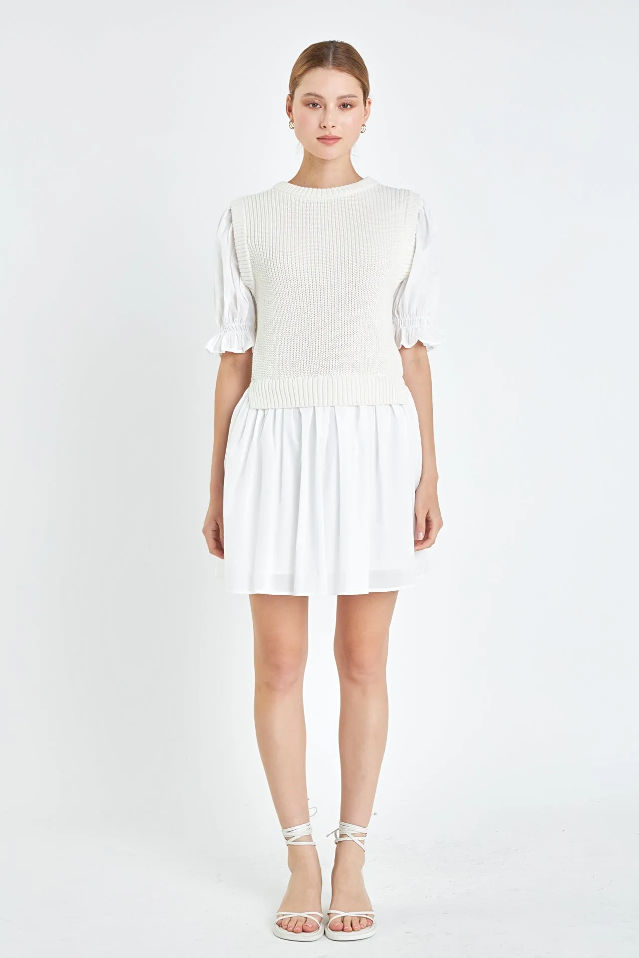 English Factory - Mix Media Dress in White