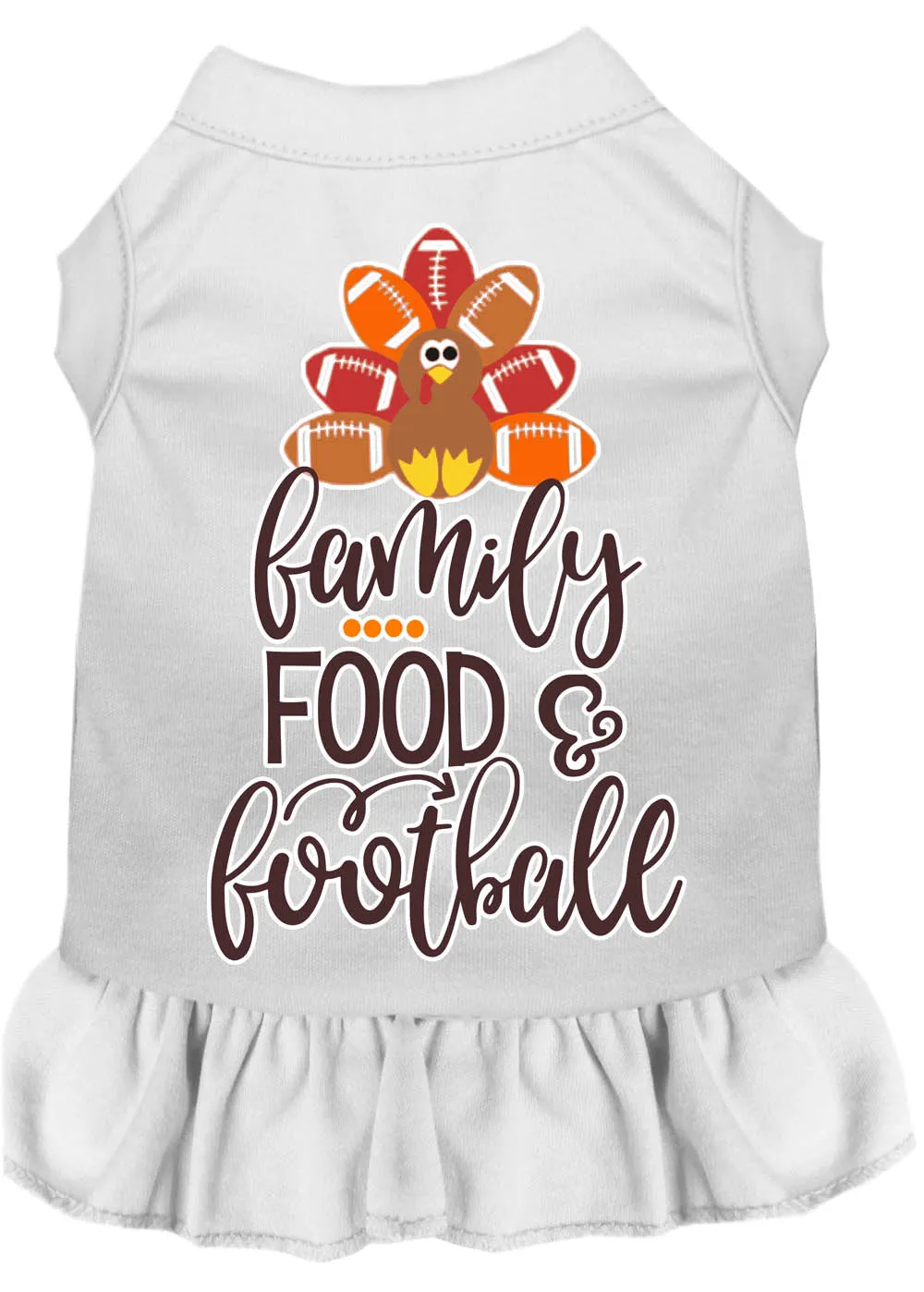 Family, Food, And Football Screen Print Dog Dress White Sm