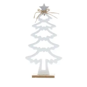 Festive 30cm White Wooden Christmas Tree with Silver Star