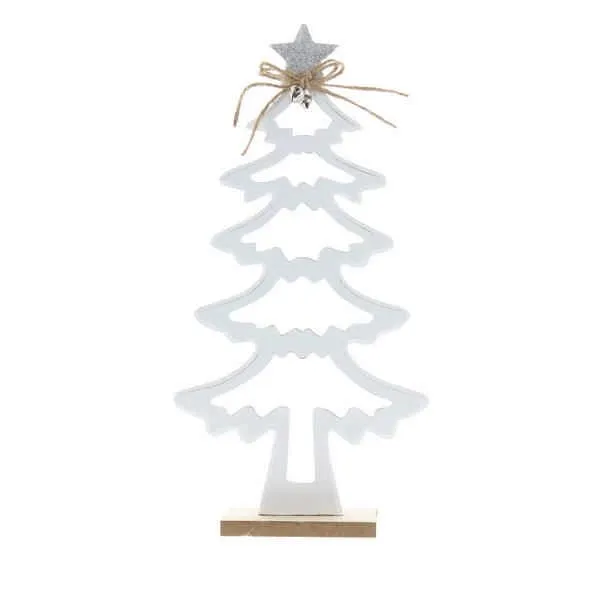 Festive 30cm White Wooden Christmas Tree with Silver Star