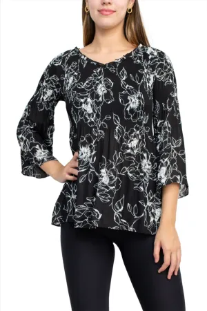 Floral   Ivy Scoop Neck 3/4 Sleeve Ruched Floral Print Top