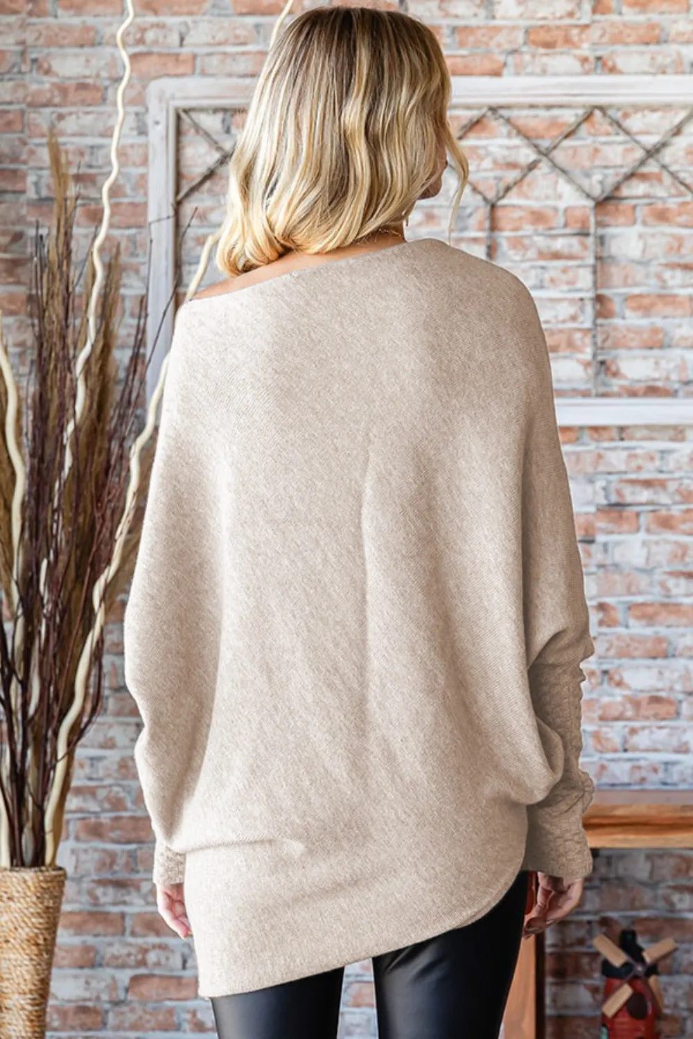 Full Size Asymmetrical Hem Dolman Sleeve Sweater