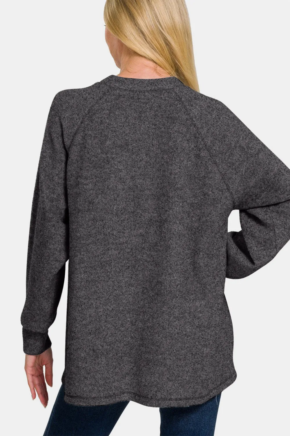 Full Size Brushed Melange Hacci High-Low Sweater