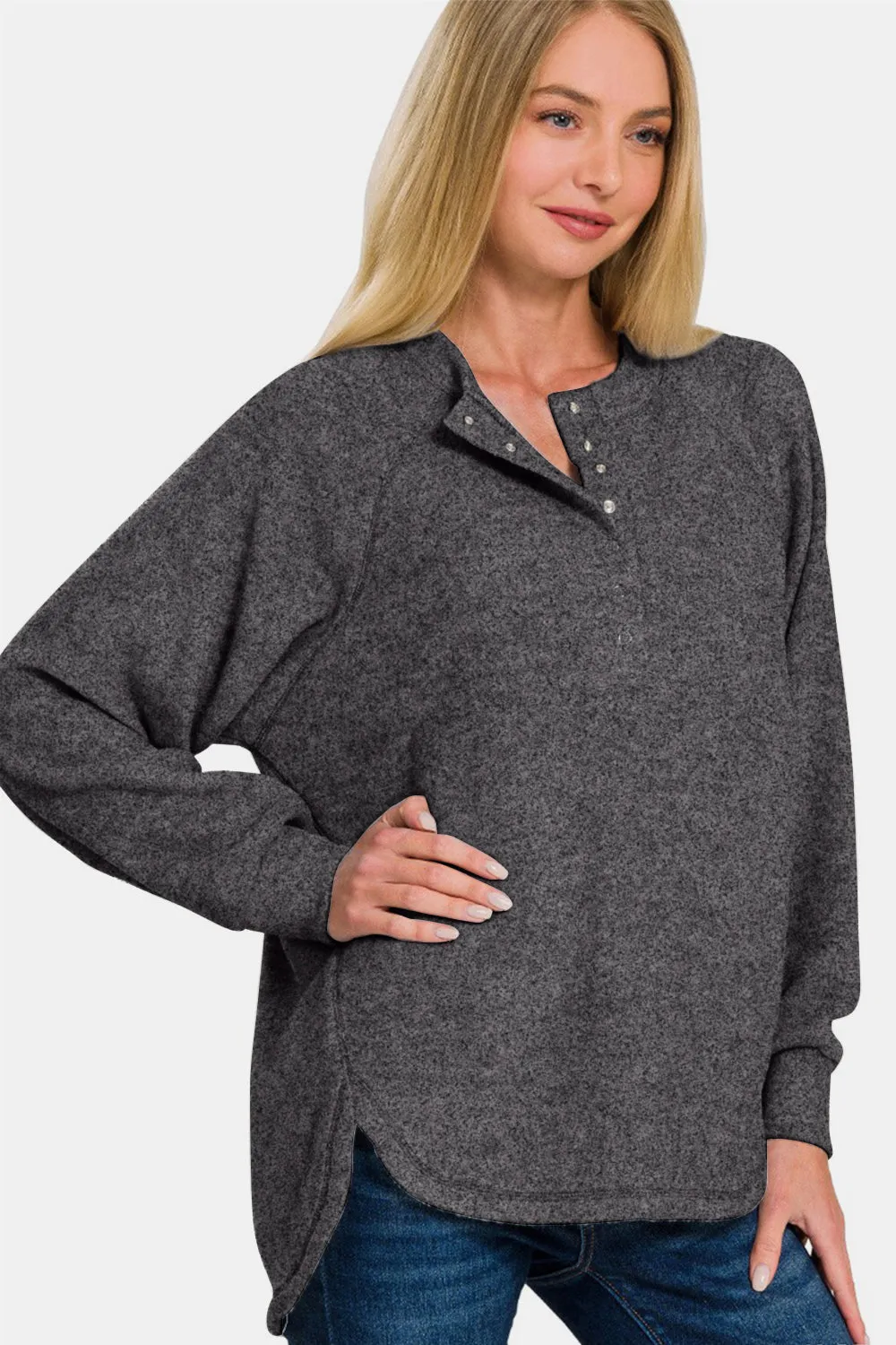 Full Size Brushed Melange Hacci High-Low Sweater