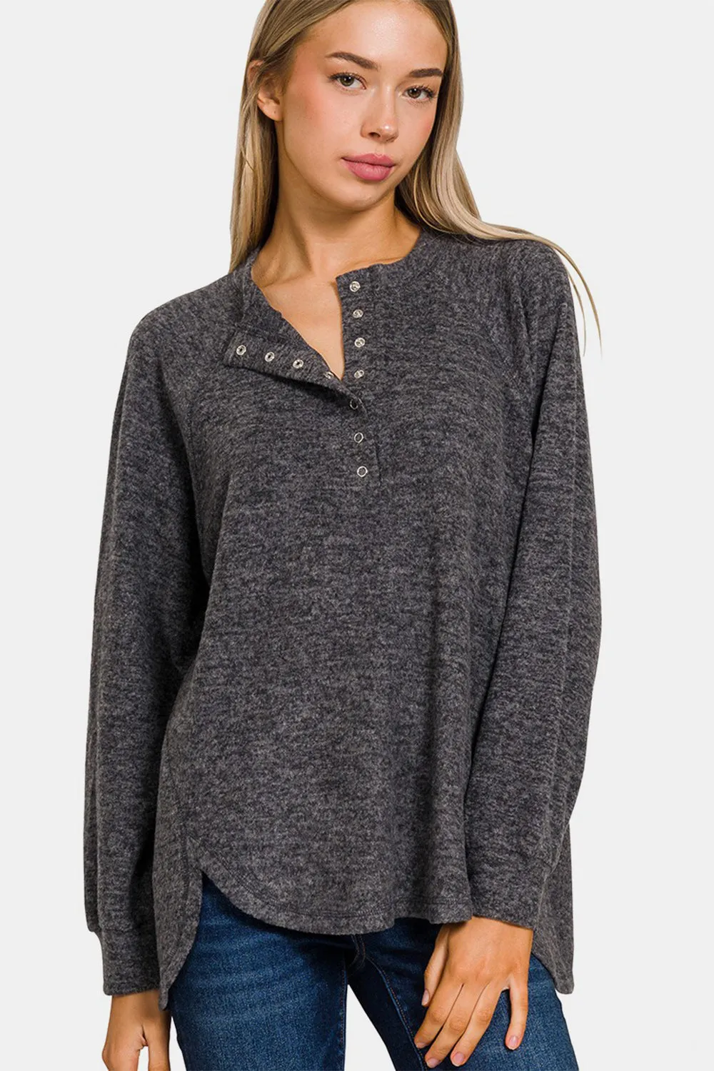 Full Size Brushed Melange Hacci High-Low Sweater