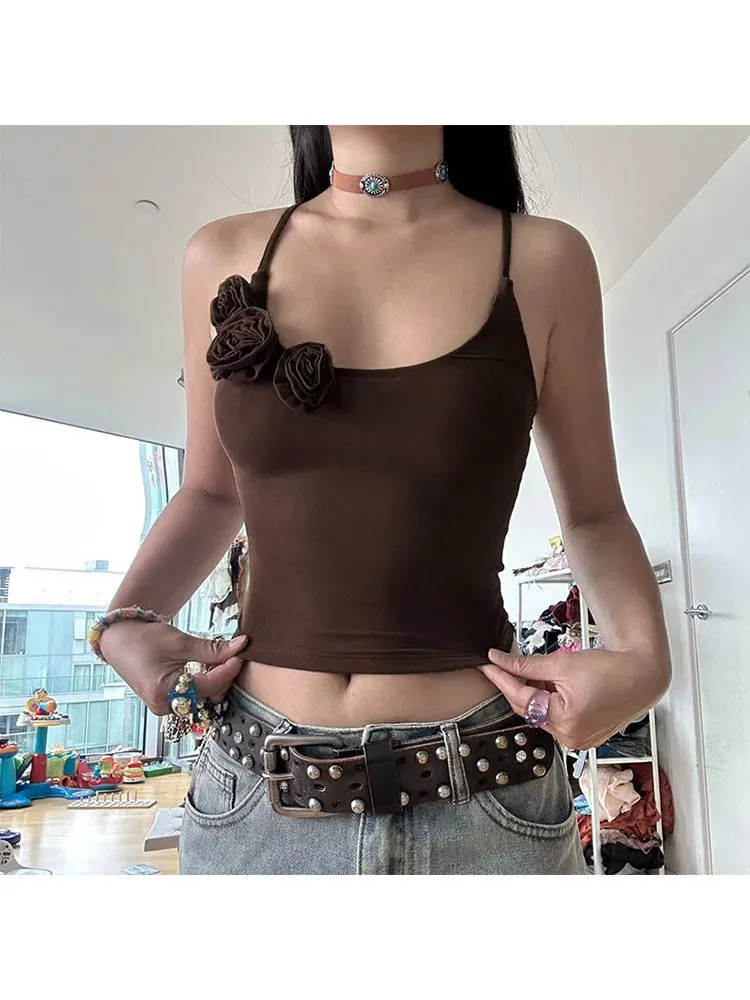 Girlary Woman Japanese Fashion Camisole French Elegance Crop Coquette Tank Cute Core Top Halter Top Corset Patchwork Crochet Top 90s