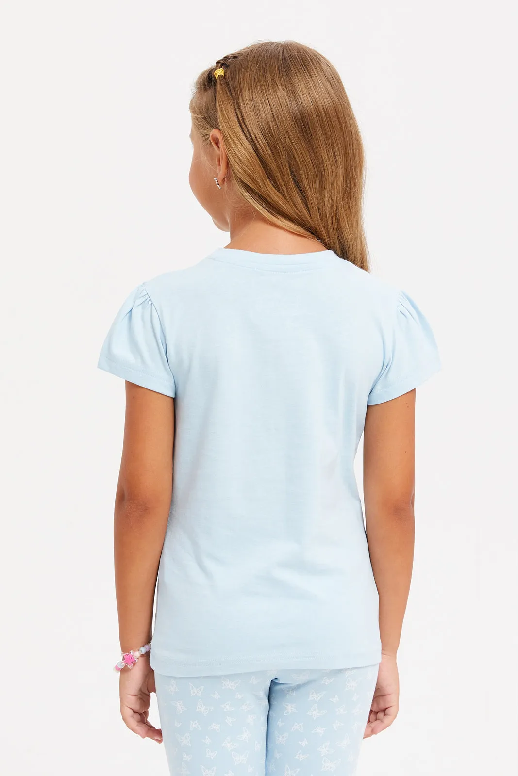 Girls Blue Cup Cake Print T-Shirt