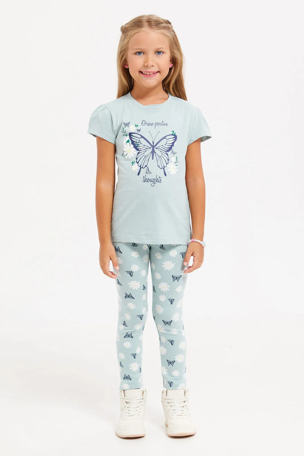 Girls Mint Butterfly Print T-Shirt