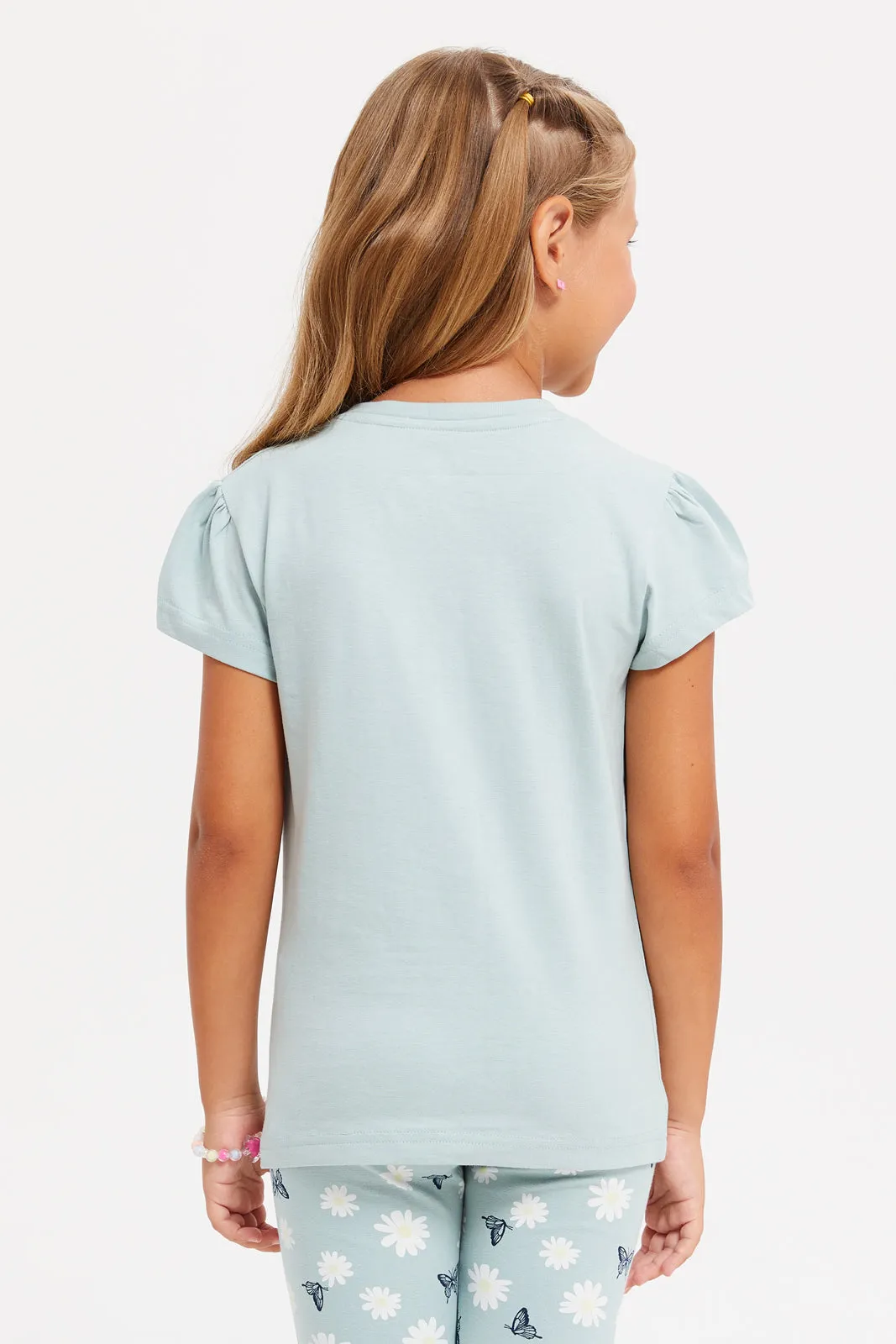 Girls Mint Butterfly Print T-Shirt