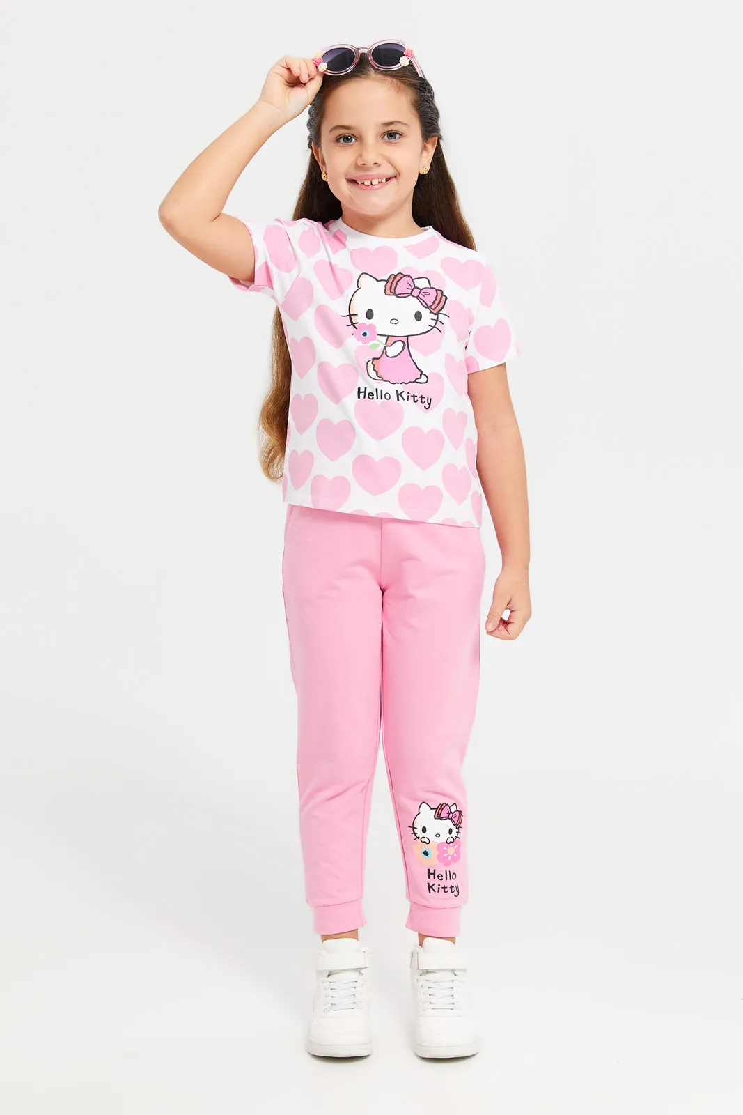 Girls White Hello Kitty Print T-Shirt