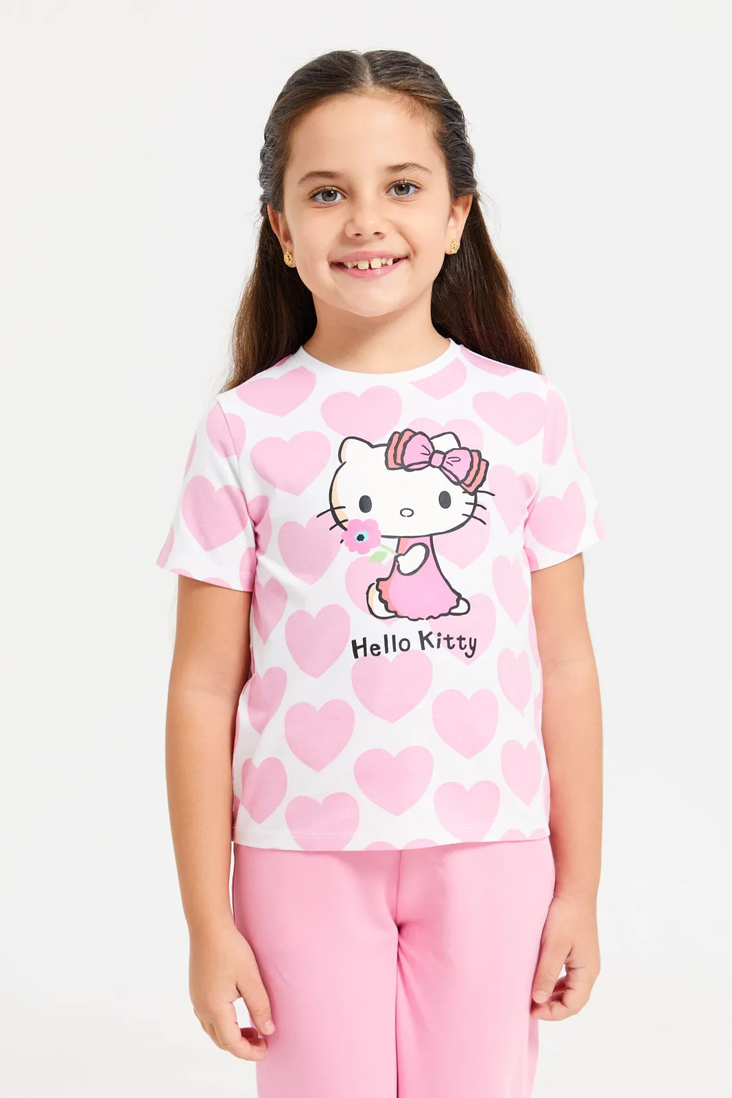 Girls White Hello Kitty Print T-Shirt