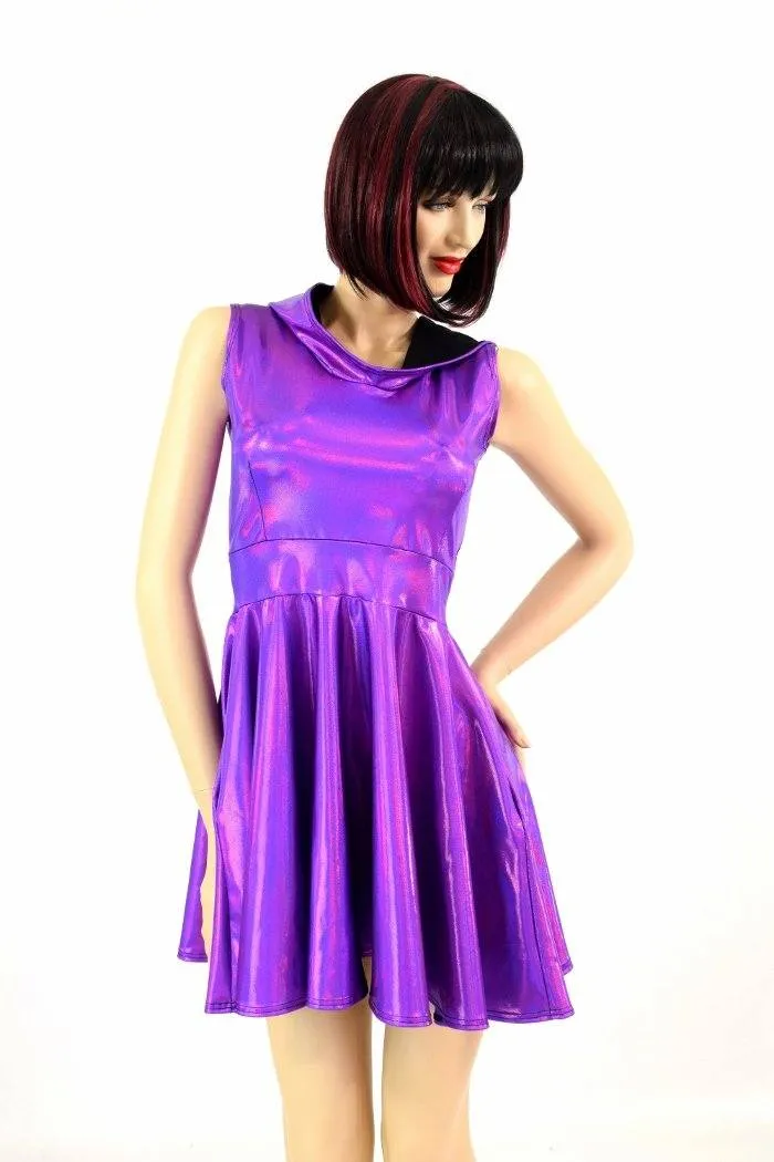 Grape Holographic Pocket Skater Dress