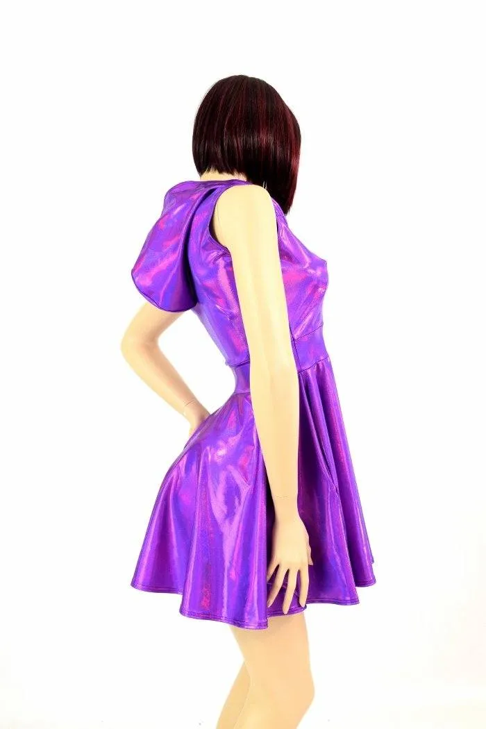 Grape Holographic Pocket Skater Dress