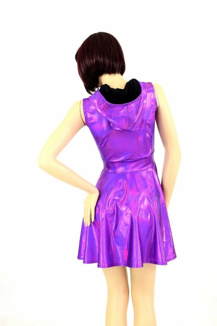 Grape Holographic Pocket Skater Dress