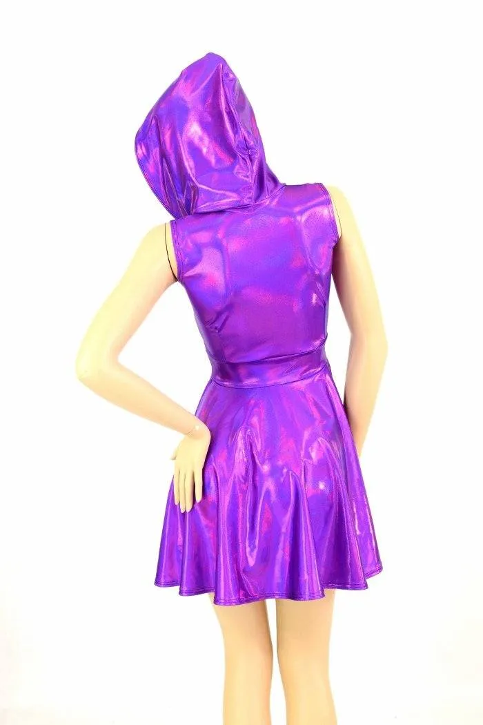 Grape Holographic Pocket Skater Dress